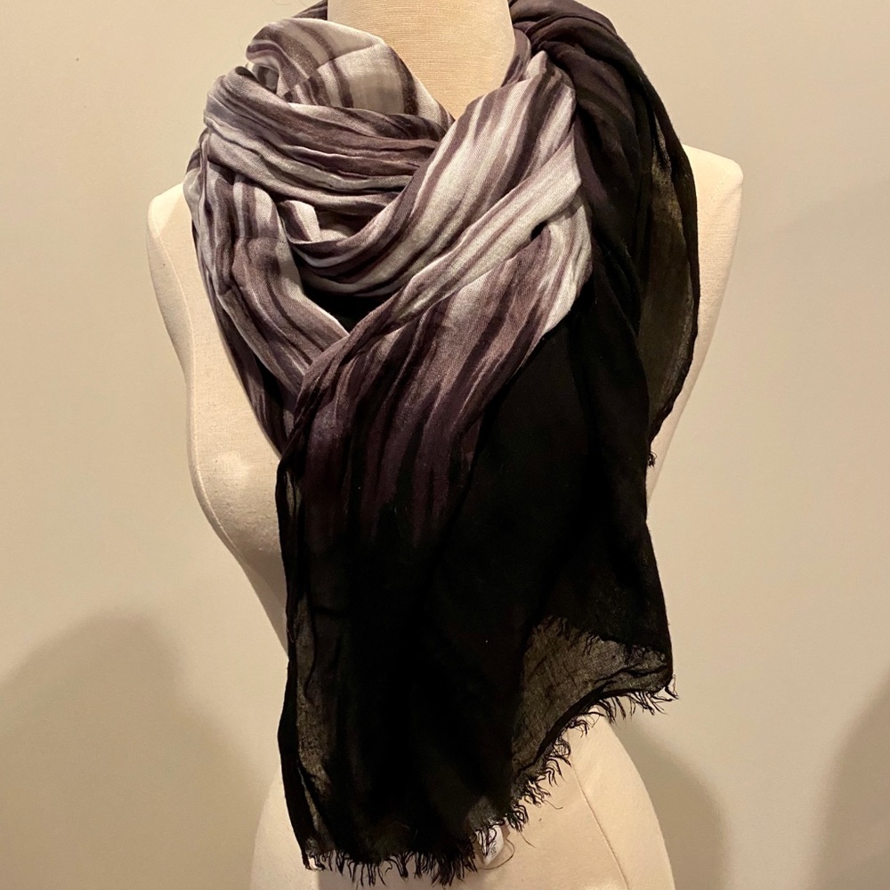CALVIN KLEIN Black and Gray Watercolor Scarf/Wrap - Picture 4 of 8